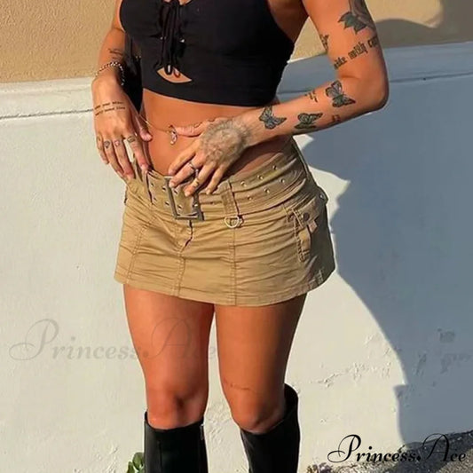 Cute Sash Waist Denim Skirt skirts-250223