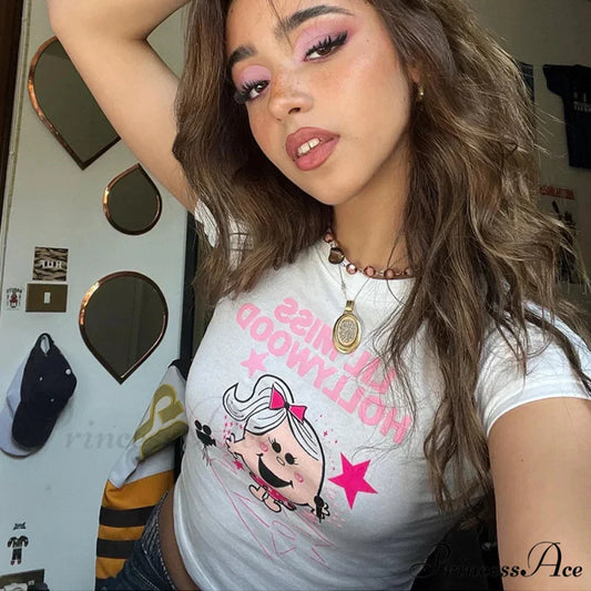 Cute Short Sleeve Crop Top T-shirt WHITE / S t-shirt-250223