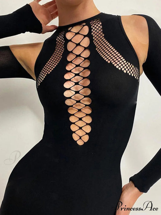 Cutout Back Short Sleeve Square Classic Neck Bodycon Mini Dress - Yellow Black / S