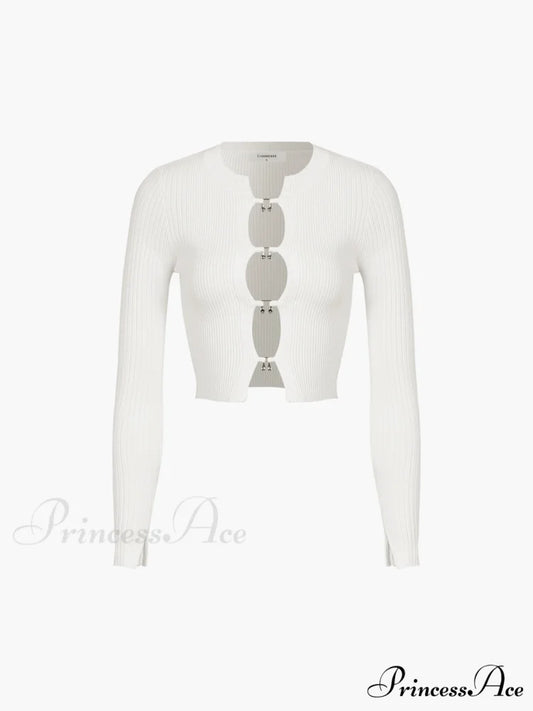 Cutout Split Beads Trendy Detail Ribbed Knit Top