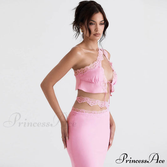 Cutout Tank Top Trendy & Mini Skirt Set M / Pink