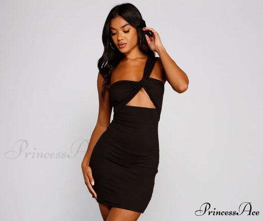 Cutout The Drama Charming One Shoulder Bodycon BLACK / XS