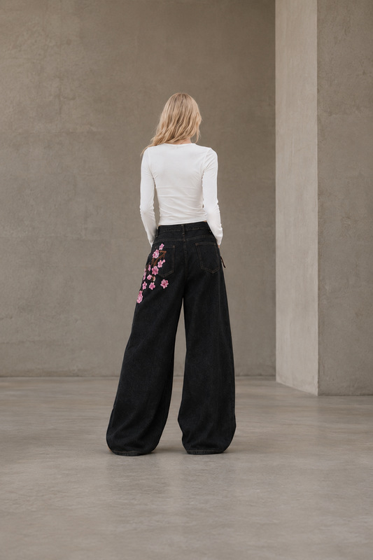 Chic Y2K Vintage Embroidered Wide Leg Jeans