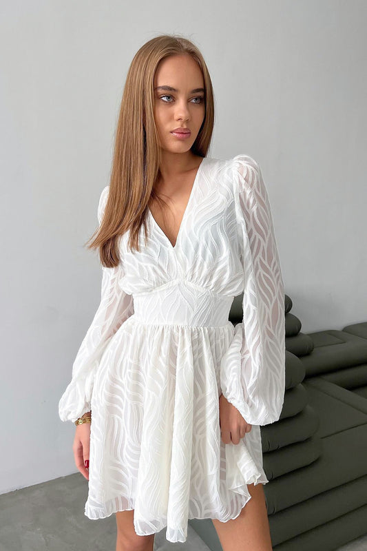Cinched Waist V Neck Boho Dress