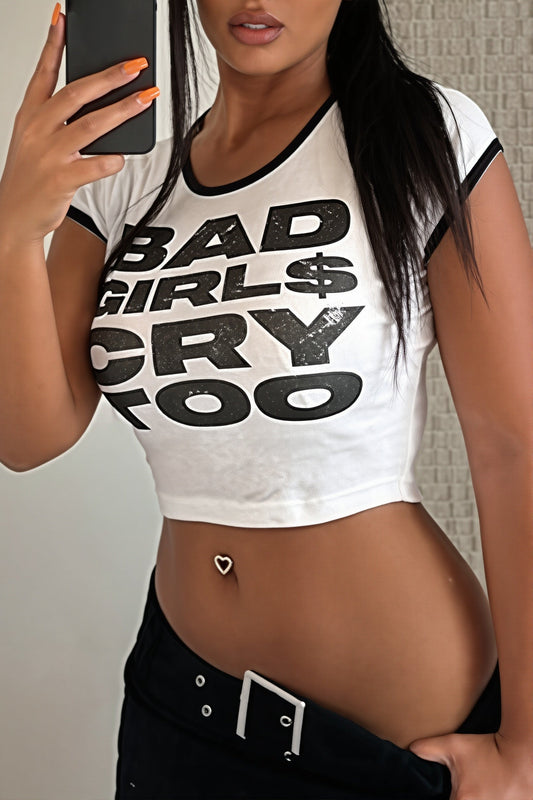 Letter Print Color Block Trim T-Shirt