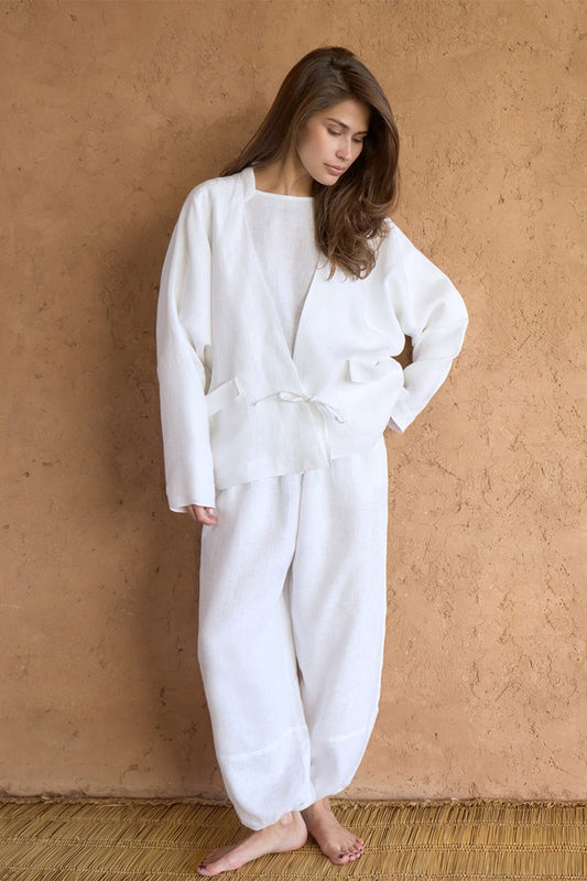 Tie Front V Neck Blouse Harem Pants Set