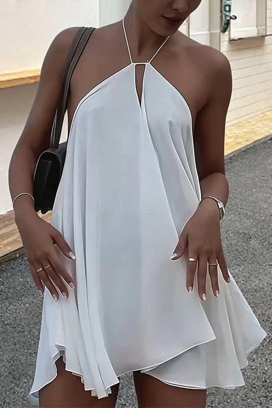 Flowy Deep V Backless Tie Loose Mini Dress
