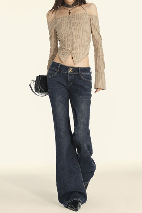 Low-Rise Double-Button Flare Jeans