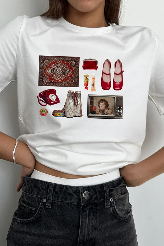 Casual Minimalist Fun Print Loose Cotton T-shirt