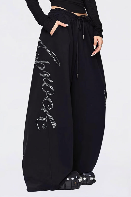 Rhinestone Curved Hip Hop Pants