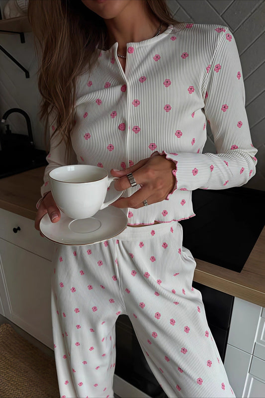Floral Ruffle Long Sleeve Top & Pants Lounge Set