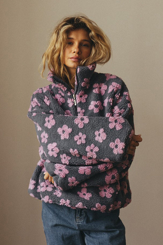 Floral Fleece Warm Fuzzy Sweatshirt