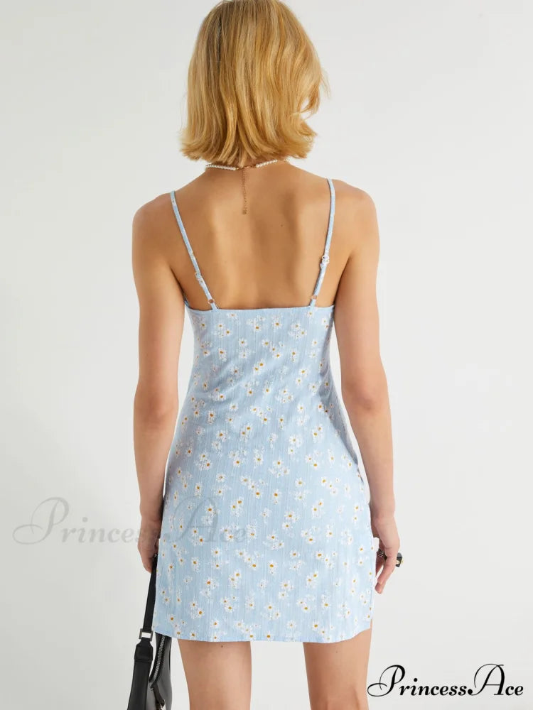 Dainty Ruched 3D Flower Cutout Split Sophisticated Trim Sleeveless Bodycon Mini Dress - Blue