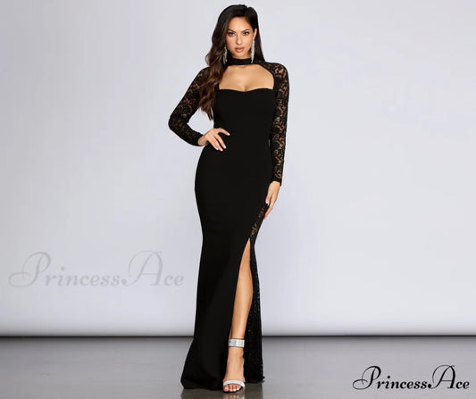 Danielle Sweetheart Stylish Lace Formal Dress BLACK / XS