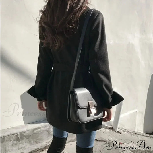 Dark Blazer Wool Mixture Lace-Up Overcoat overcoats-241228