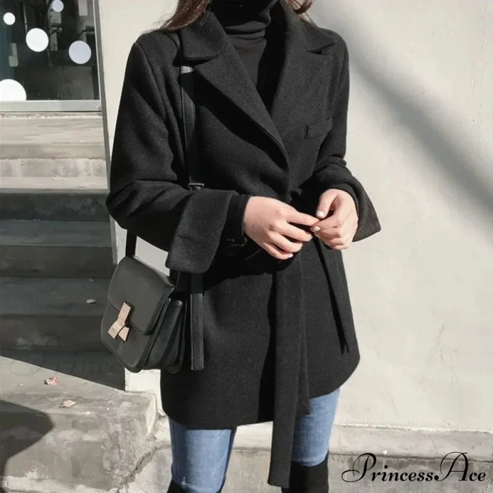 Dark Blazer Wool Mixture Lace-Up Overcoat overcoats-241228