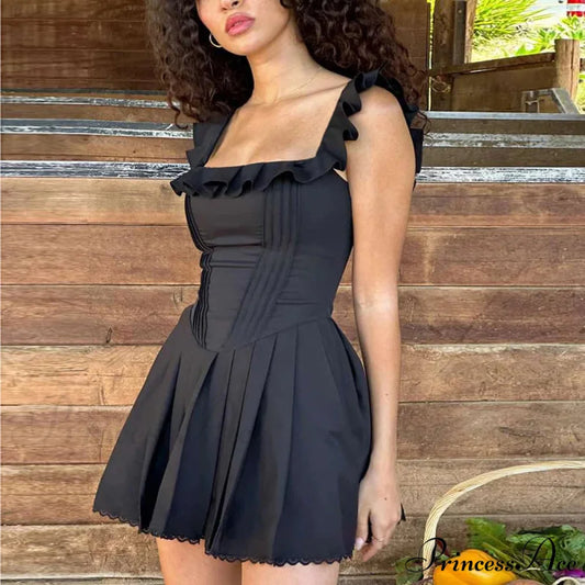 Dark Frills A-line Holiday Dress vacationdress-250223