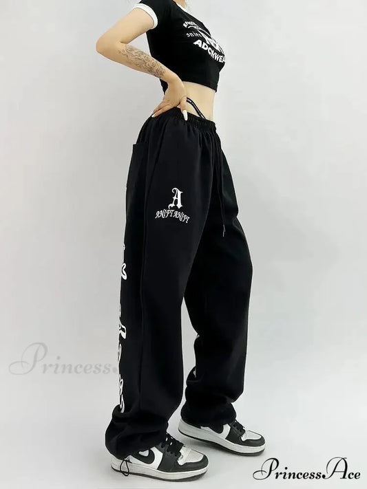 Dark Hip Hop Grunge Ebony Running Trousers pants-241228