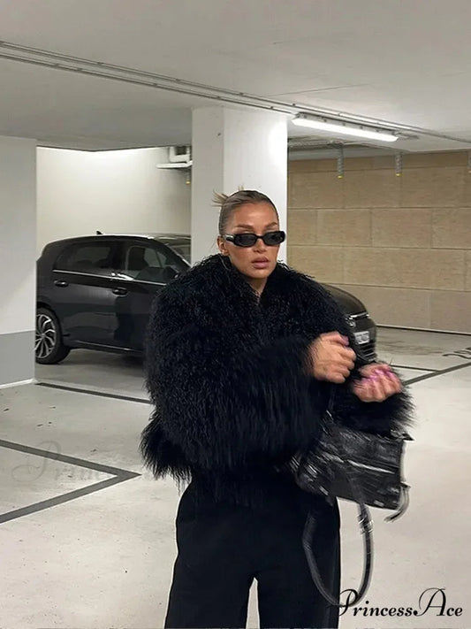 Dark Informal Fold Over Collar Jacket Black / S coats-241228