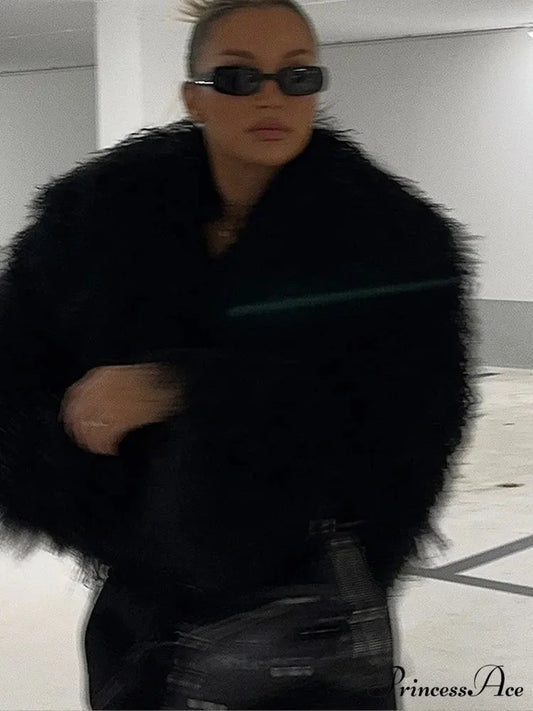 Dark Large Fluffy Winter Jacket coats-241228