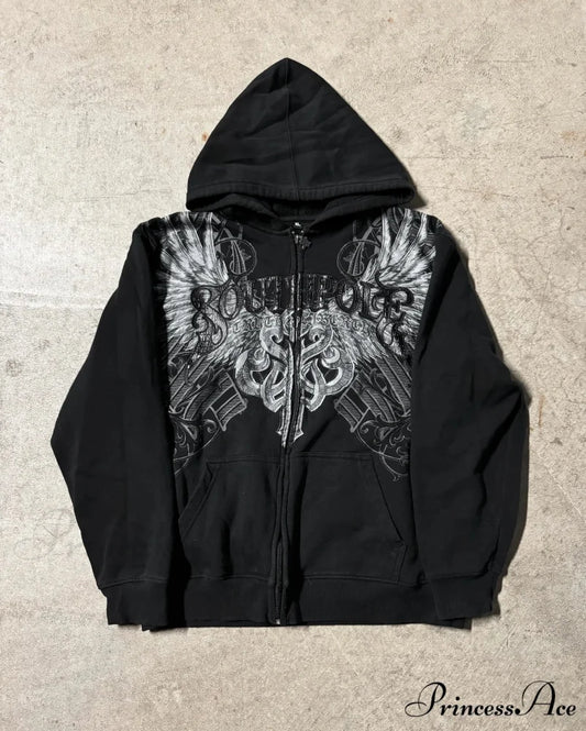 Dark Letter Print Autumn Hoodie black 9 / S hoodies-241228