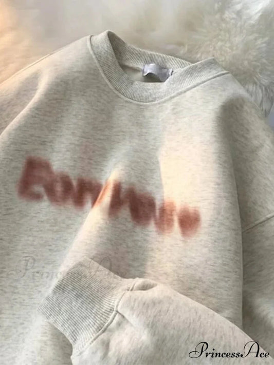 Dark Letter Print Cotton Sweatshirt White Gray / M(40-45KG) Sweatshirt-241228