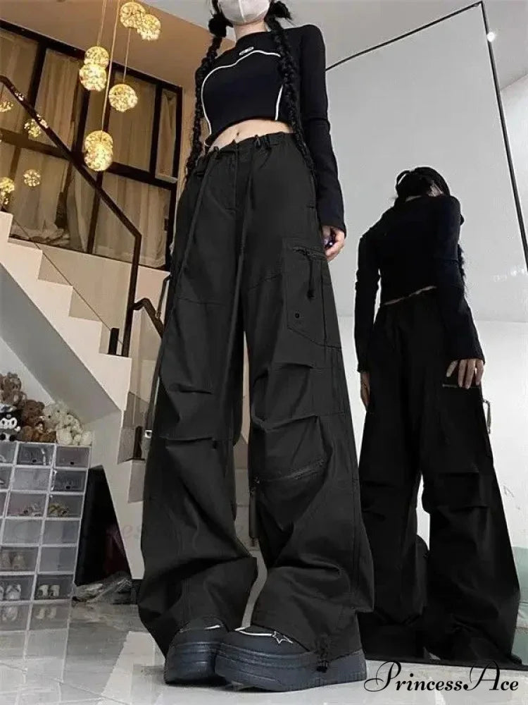 Dark Parachute Cargo Trousers Y2K Trousers Black / M pants-241228