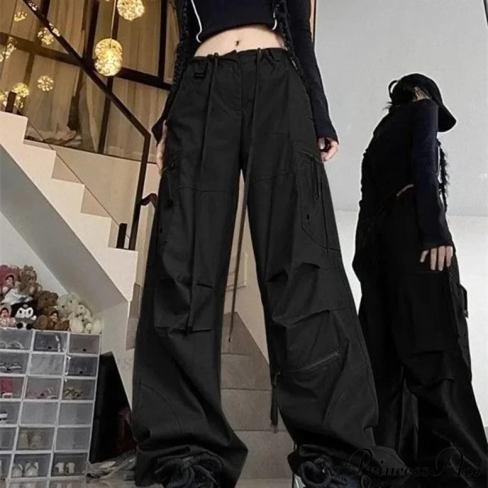 Dark Parachute Cargo Trousers Y2K Trousers pants-241228