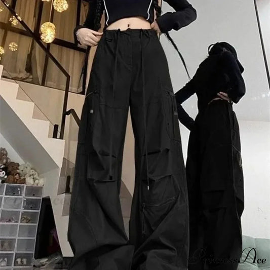 Dark Parachute Cargo Trousers Y2K Trousers pants-241228