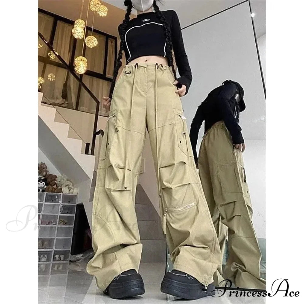Dark Parachute Cargo Trousers Y2K Trousers pants-241228