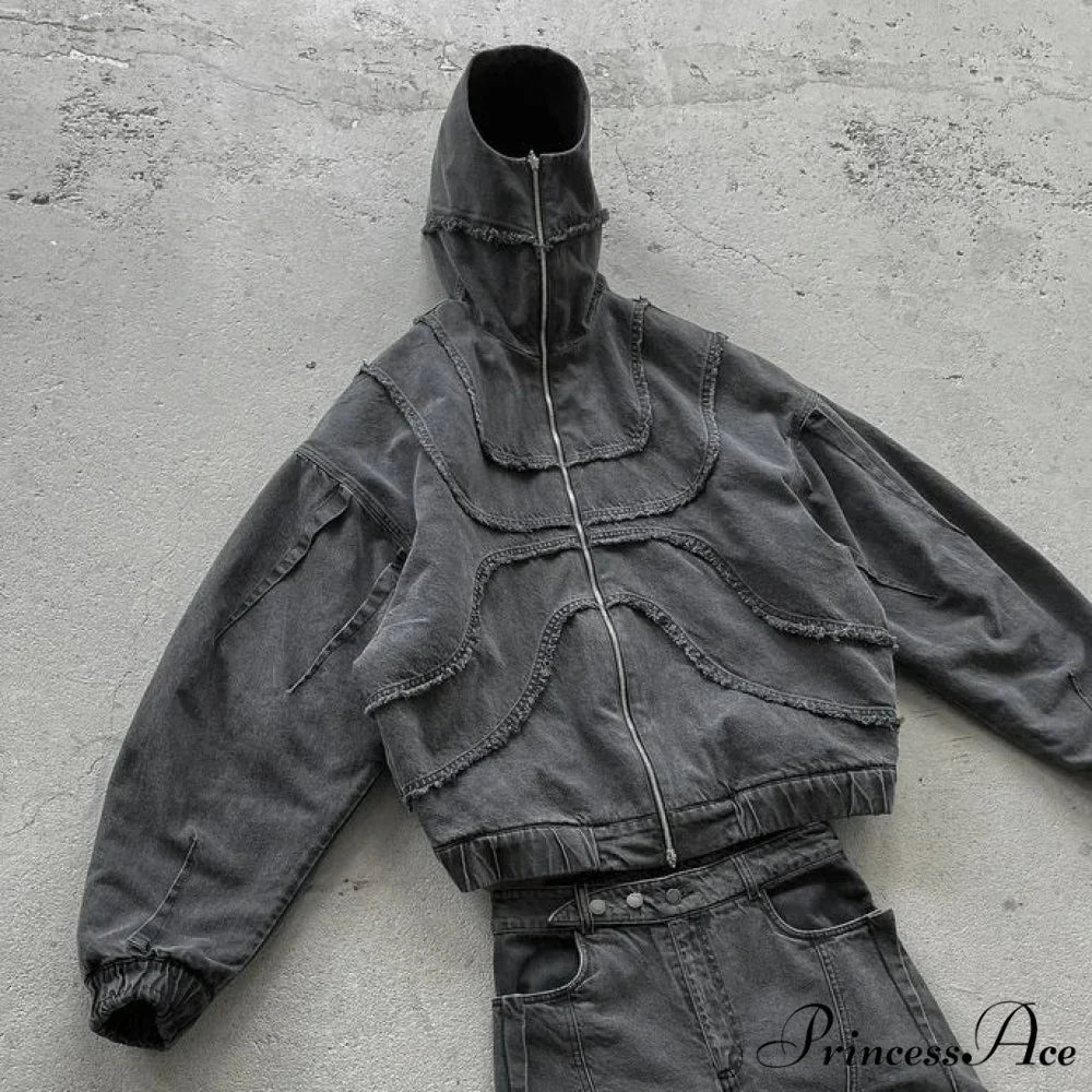 Dark Punk Faded Zipper Hoodie hoodies-241228