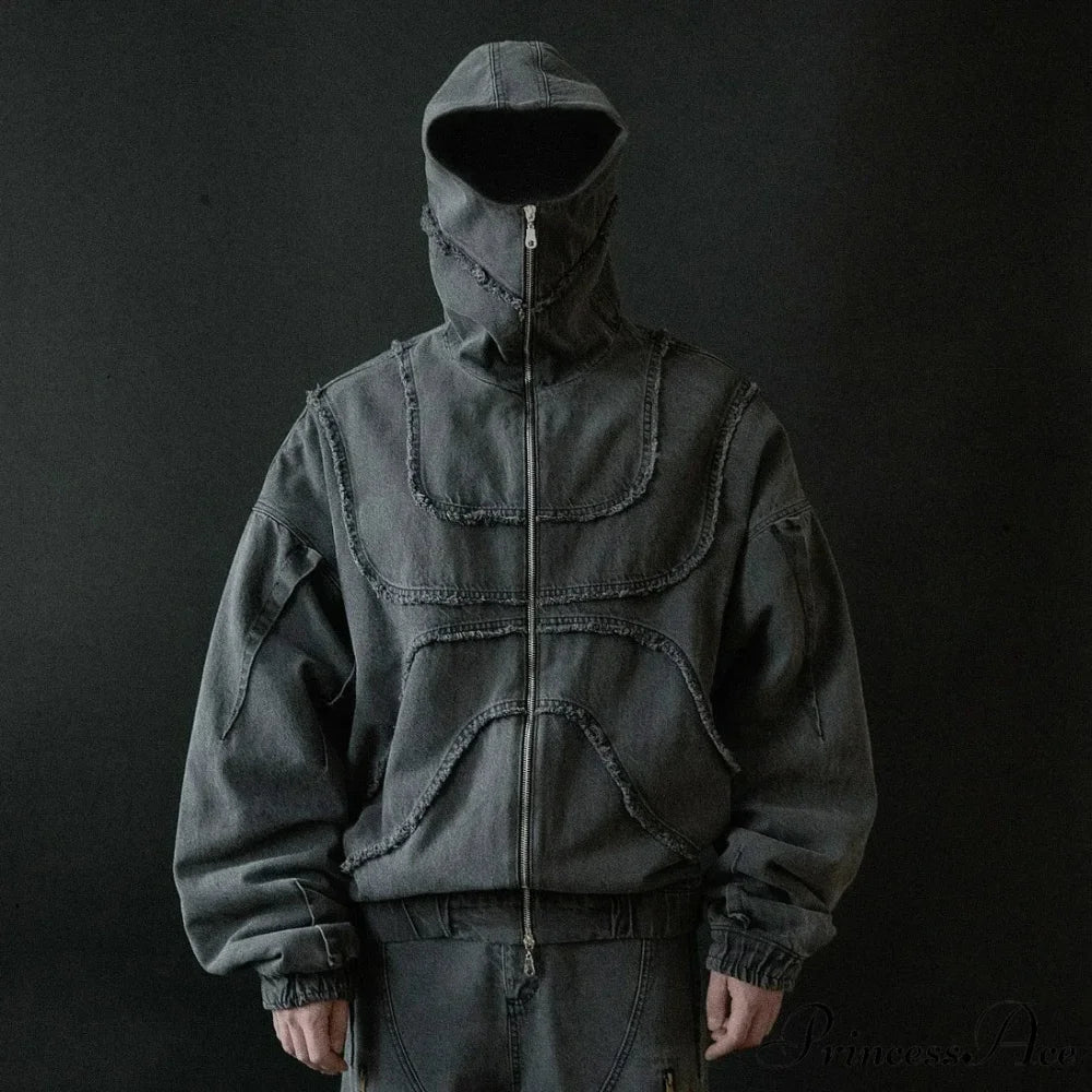 Dark Punk Faded Zipper Hoodie hoodies-241228