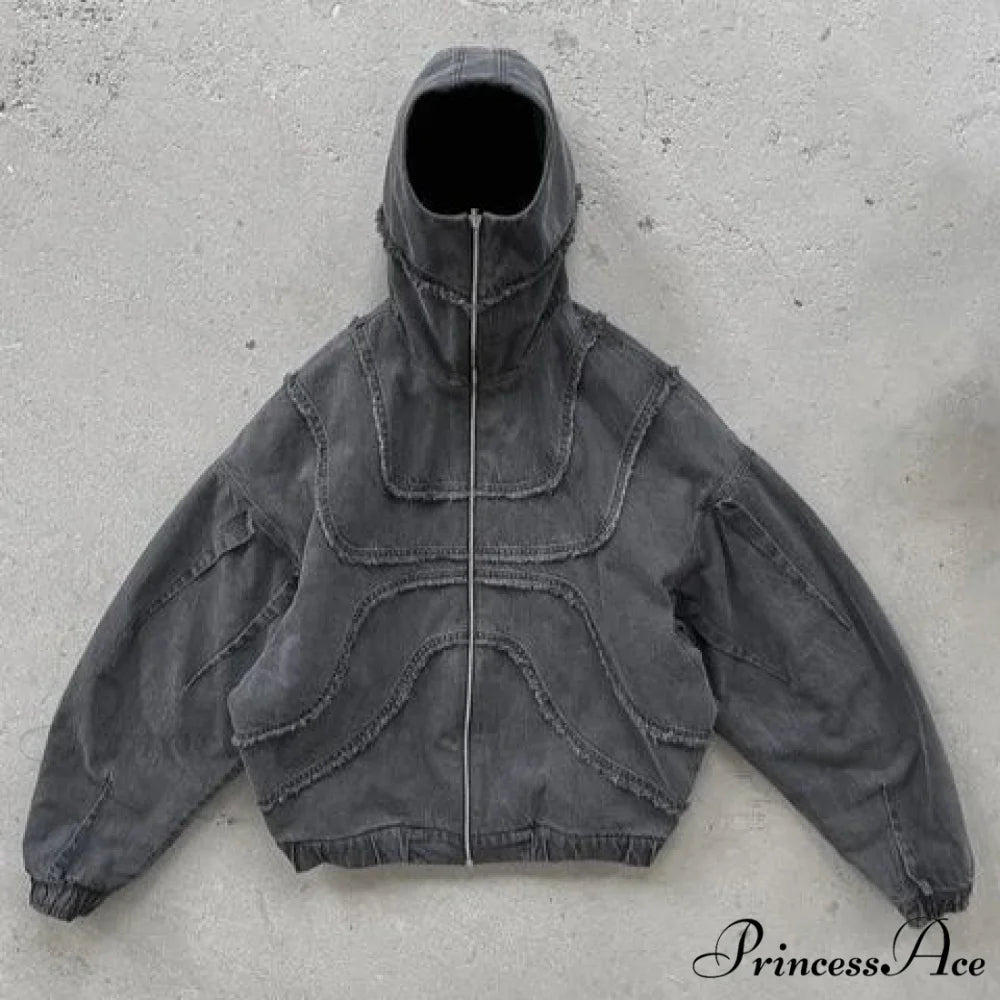 Dark Punk Faded Zipper Hoodie hoodies-241228