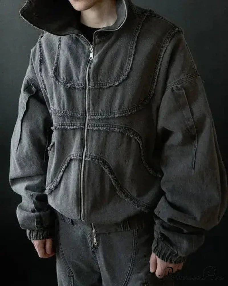 Dark Punk Faded Zipper Hoodie hoodies-241228