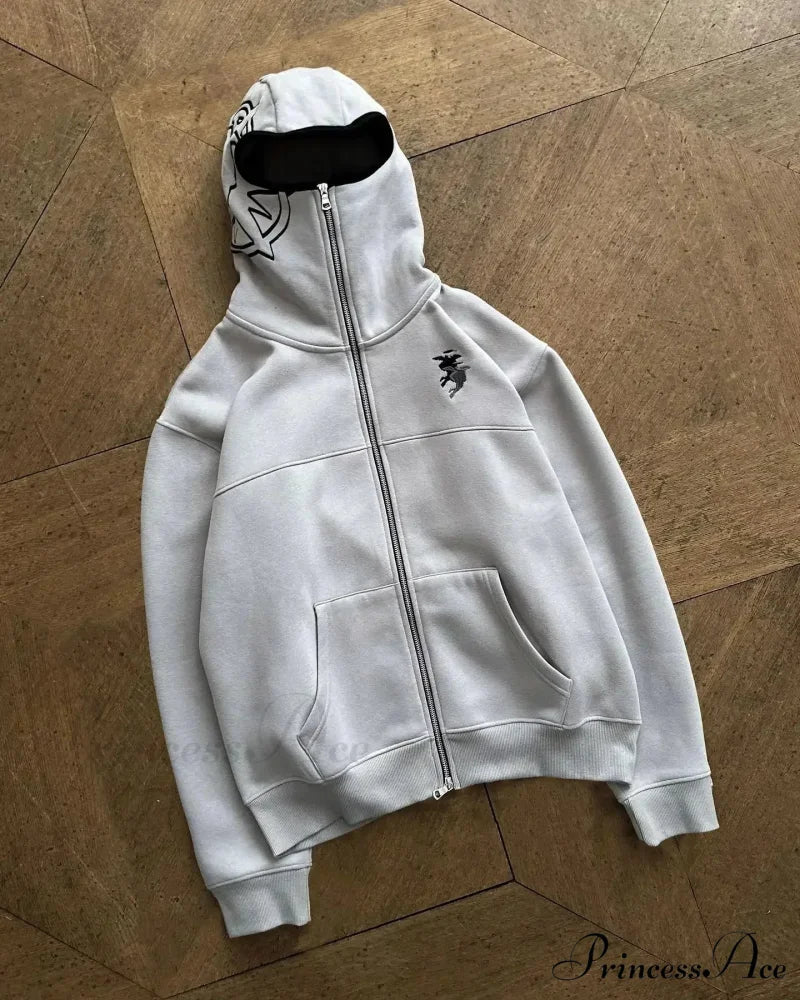 Dark Punk Faded Zipper Hoodie white / S hoodies-241228