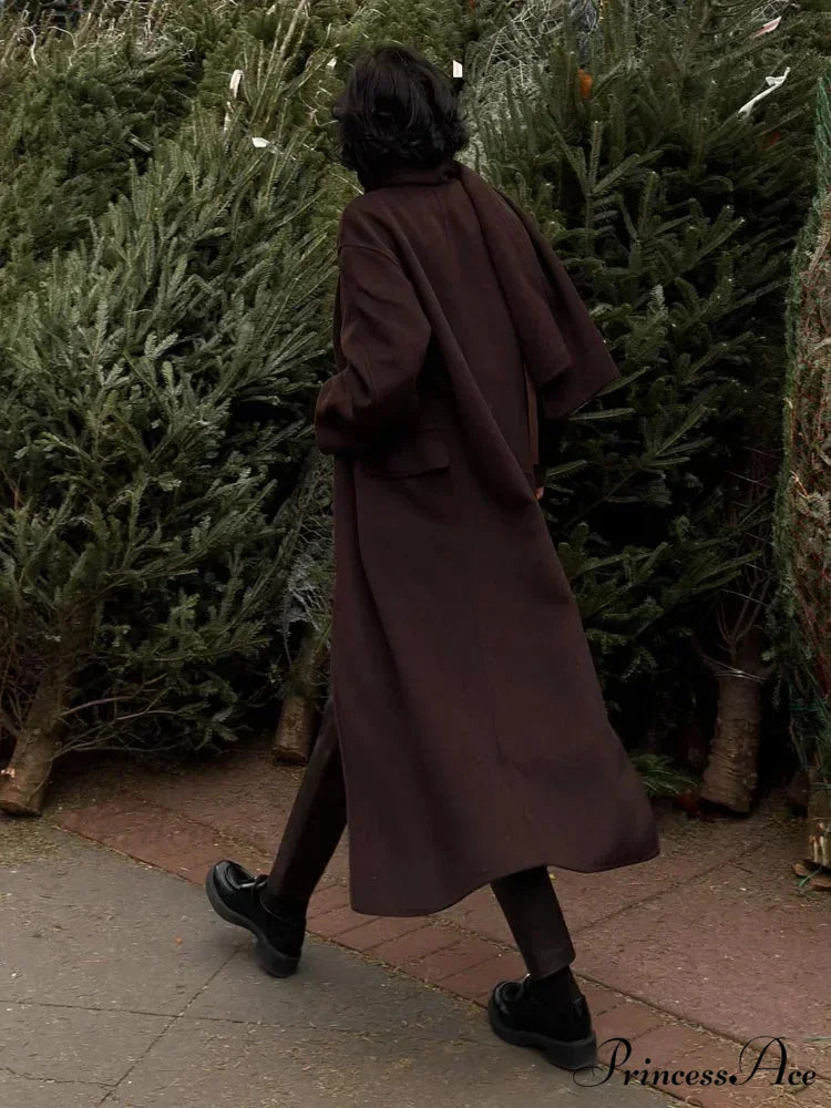 Dark Scarf Collar Woolen Lengthy Coat coats-241228