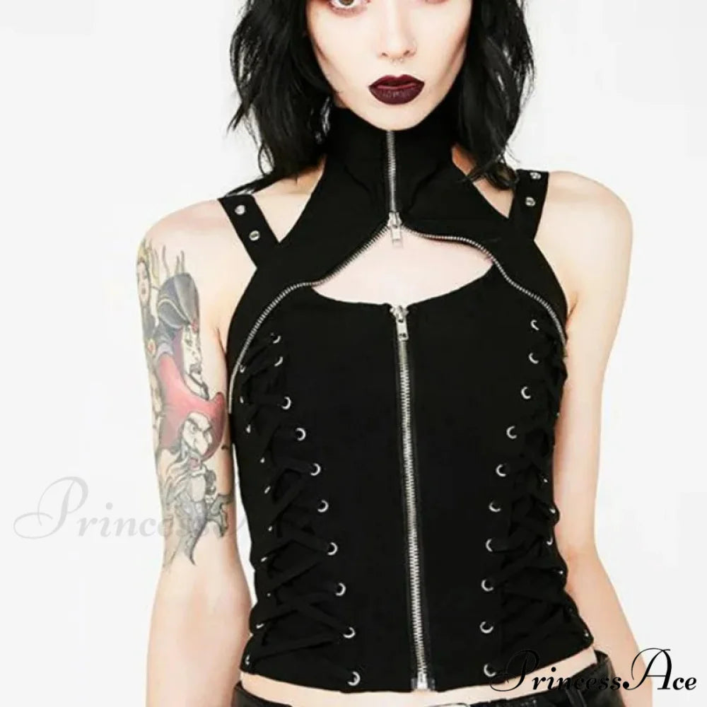 Dark Sexy Harajuku Streetwear Gothic High Waist Bandage Rave Crop Top Black / S
