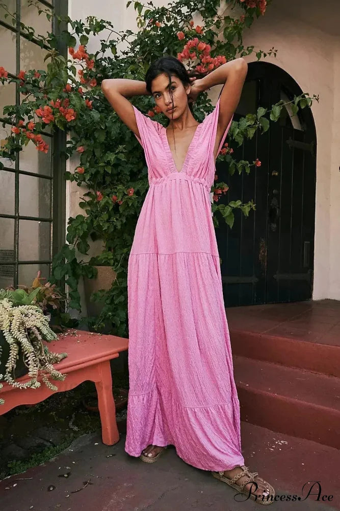 Dark Stitching Circular Neck Flare Free-Spirited Dress bohodress-250126
