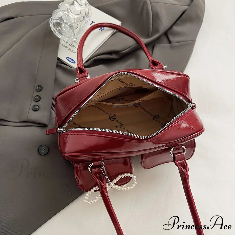 Dark Synthetic Leather Informal Shoulder Bag shoulder-250126