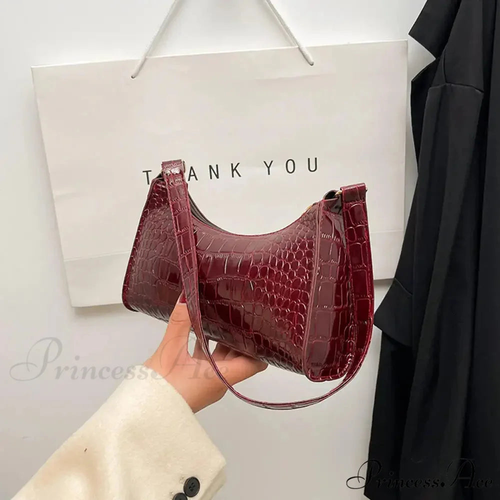 Dark Synthetic Leather Vintage Hobos Shoulder Bag Wine red A shoulder-250126