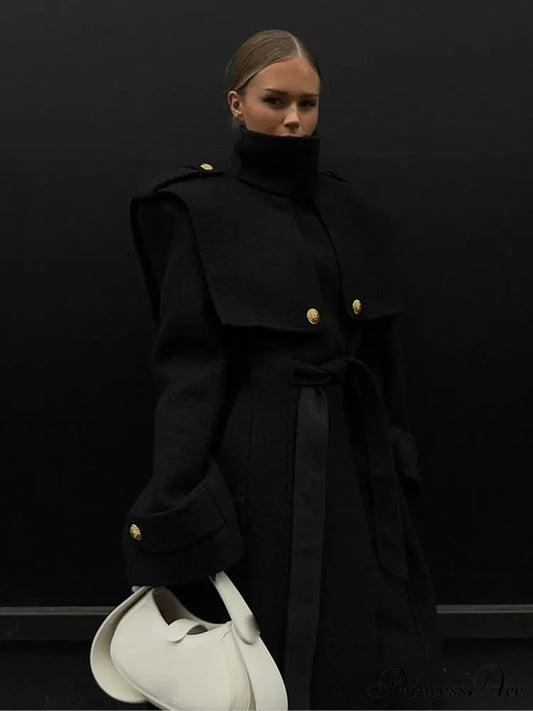 Dark Wool Mix coat Black / S coats-241228