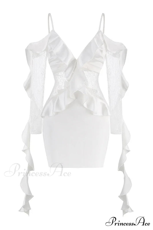 David Koma Stylish Ruffle Mini Dress XS / White
