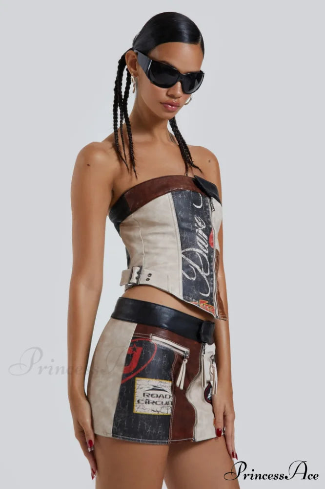 Daytona Vegan Leather Charming Top + Skirt Set