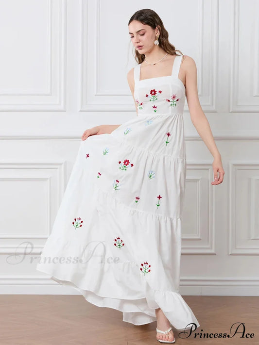 Decorated Blossom Gathered Tiered Slip Floral Dress floraldress-250126