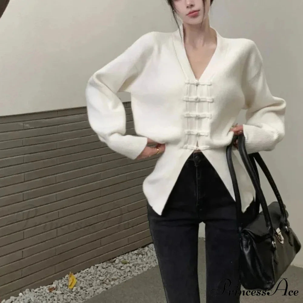 Deep-neck Clasp Lengthy Sleeve Cardigan cardigans-241228