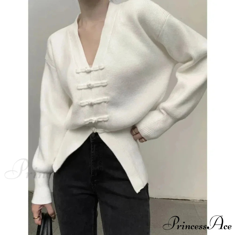 Deep-neck Clasp Lengthy Sleeve Cardigan cardigans-241228