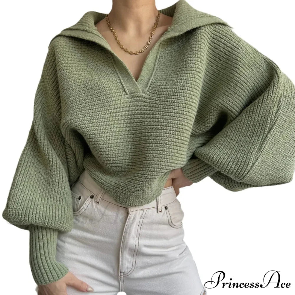 Deep-neck Cozy Ivory Jumper swraters-241228