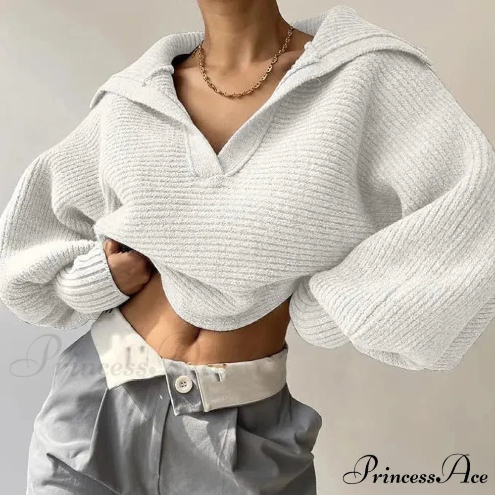 Deep-neck Cozy Ivory Jumper White / S swraters-241228