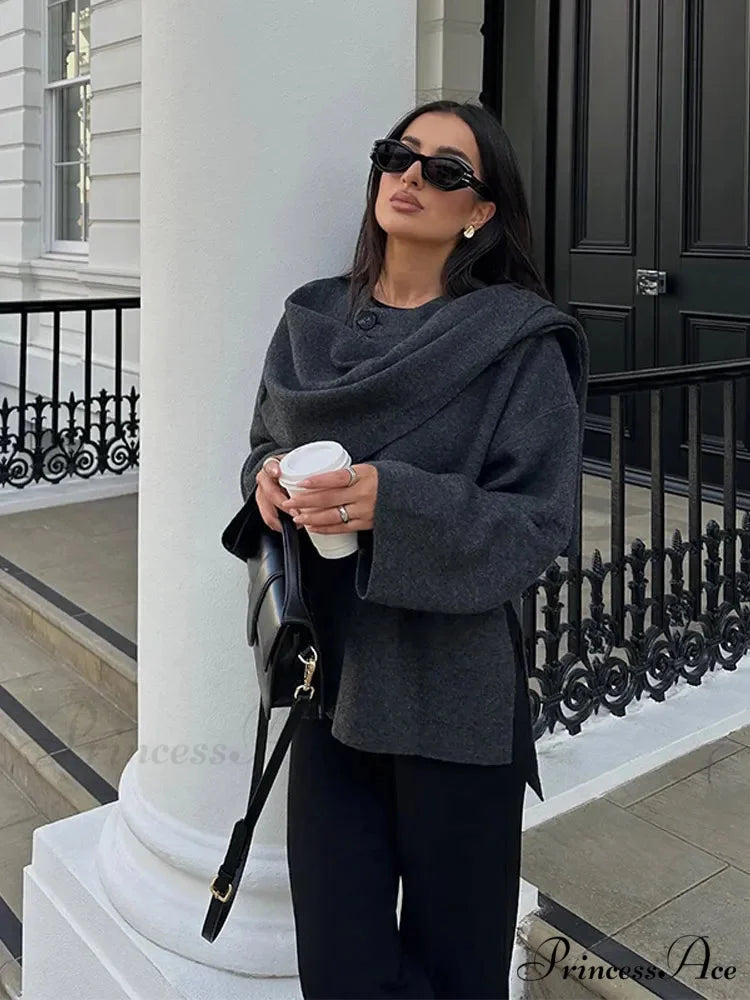 Deep-neck Generous Woolen Coat coats-241228