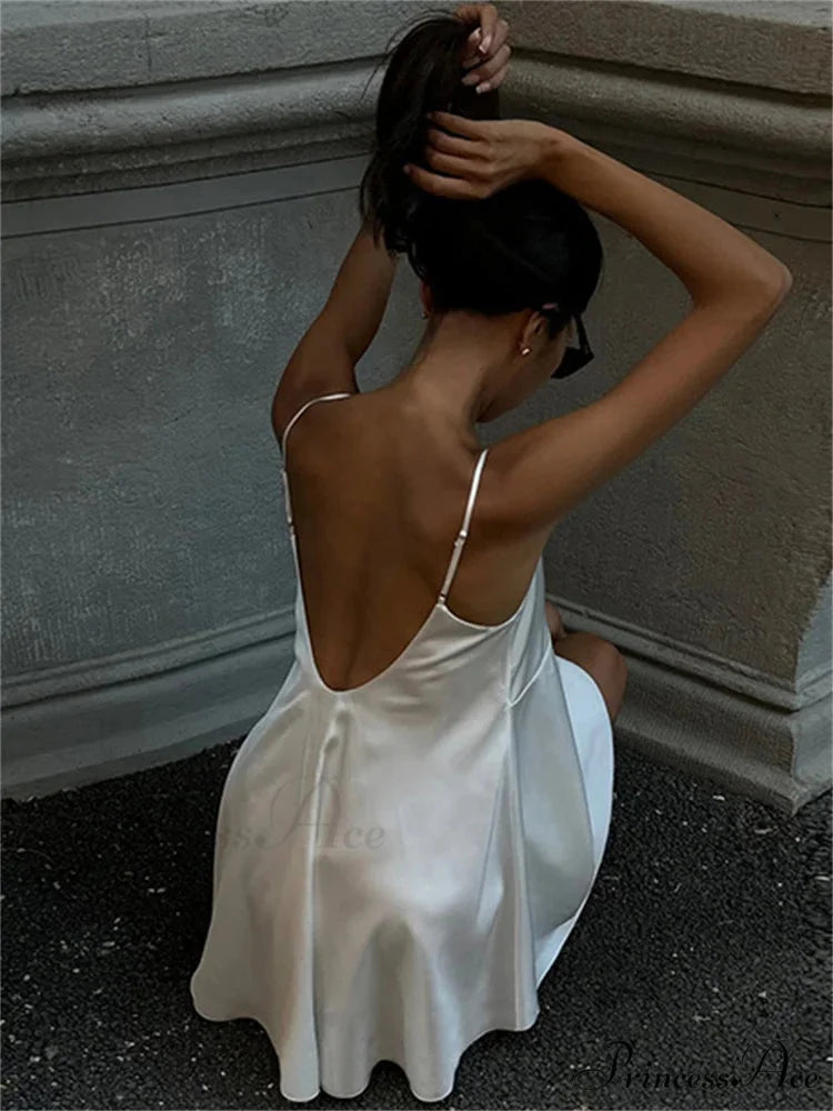 Deep Neck Ivory Spaghetti Mini Dress minidress-250223